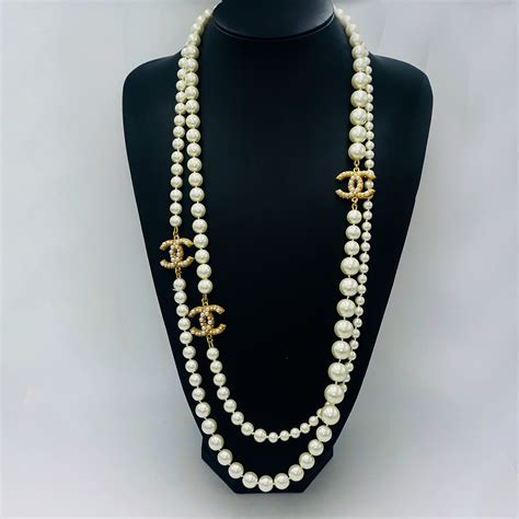 faux chanel long pearl necklace uk|authentic Chanel pearl necklace.